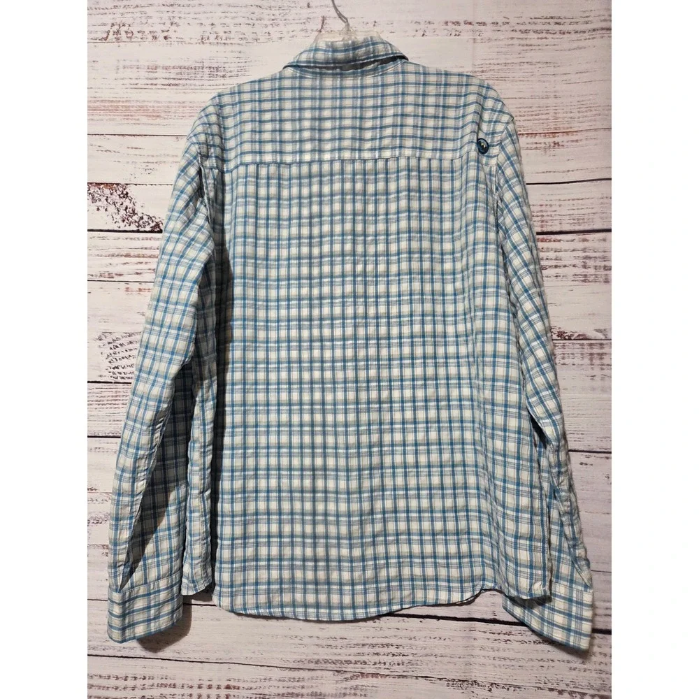 Wrangler Outdoor Men Large Blue Plaid Vented Roll Tab Long Sleeve Shirt Fishing